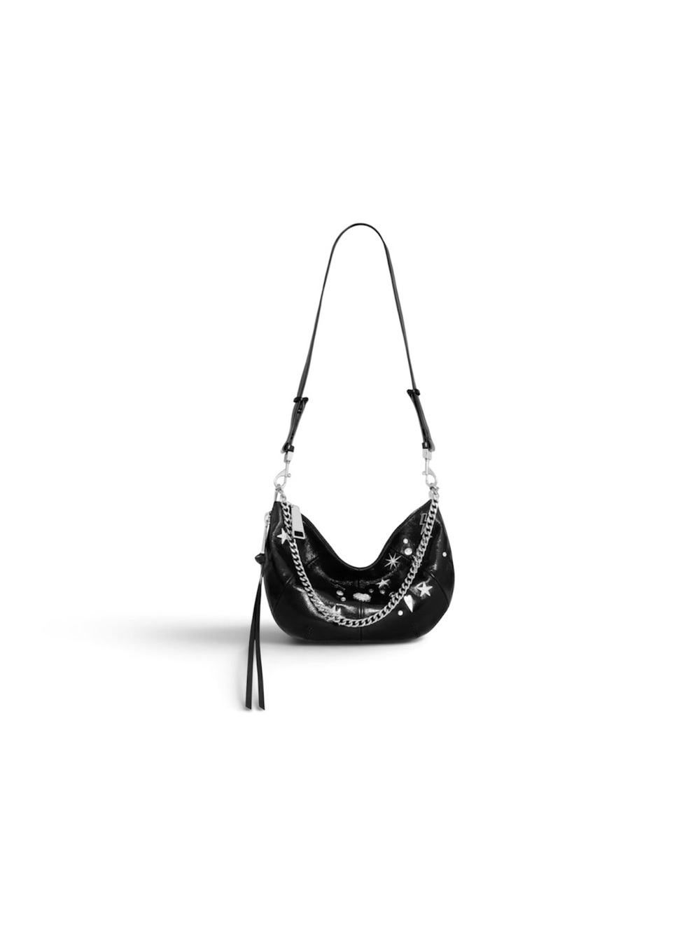 Rebecca Minkoff Black Patent Shoulder Bag with Star Studs & Chain